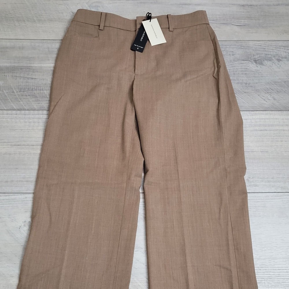 NWT Banana Republic Pants Women 4 Brown SIENA Straight Leg Italian Wool Trousers - Picture 3 of 16
